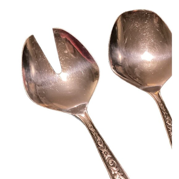 Vintage MCM Stainless Steel Floral Pattern Severing Folk & Spoon Set Japan - Picture 4 of 13